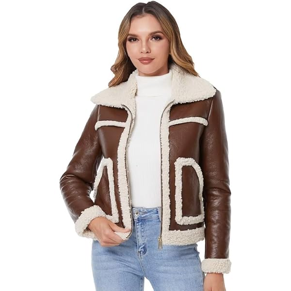 Sexyshine Women's Faux Shearing Moto Bomber Jacket Sherpa-Lined